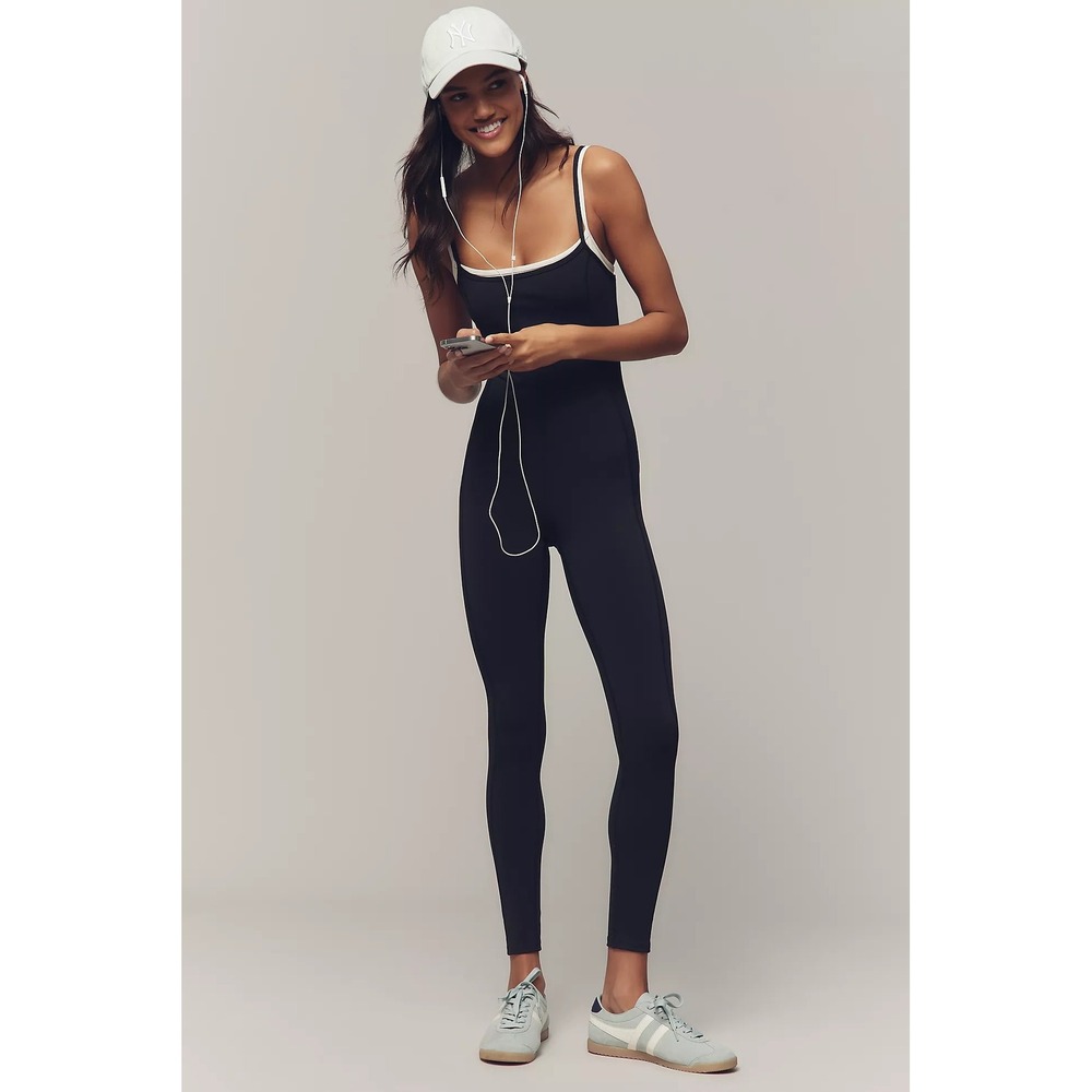 L*Space Active Women Black Grey Layered Scoop Neck Jumpsuit Bodysuit Small H